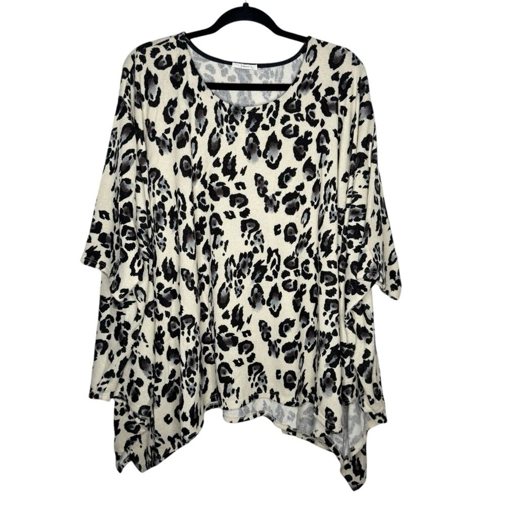 JODIFL / cream black gray leopard print oversized tunic poncho top / OS